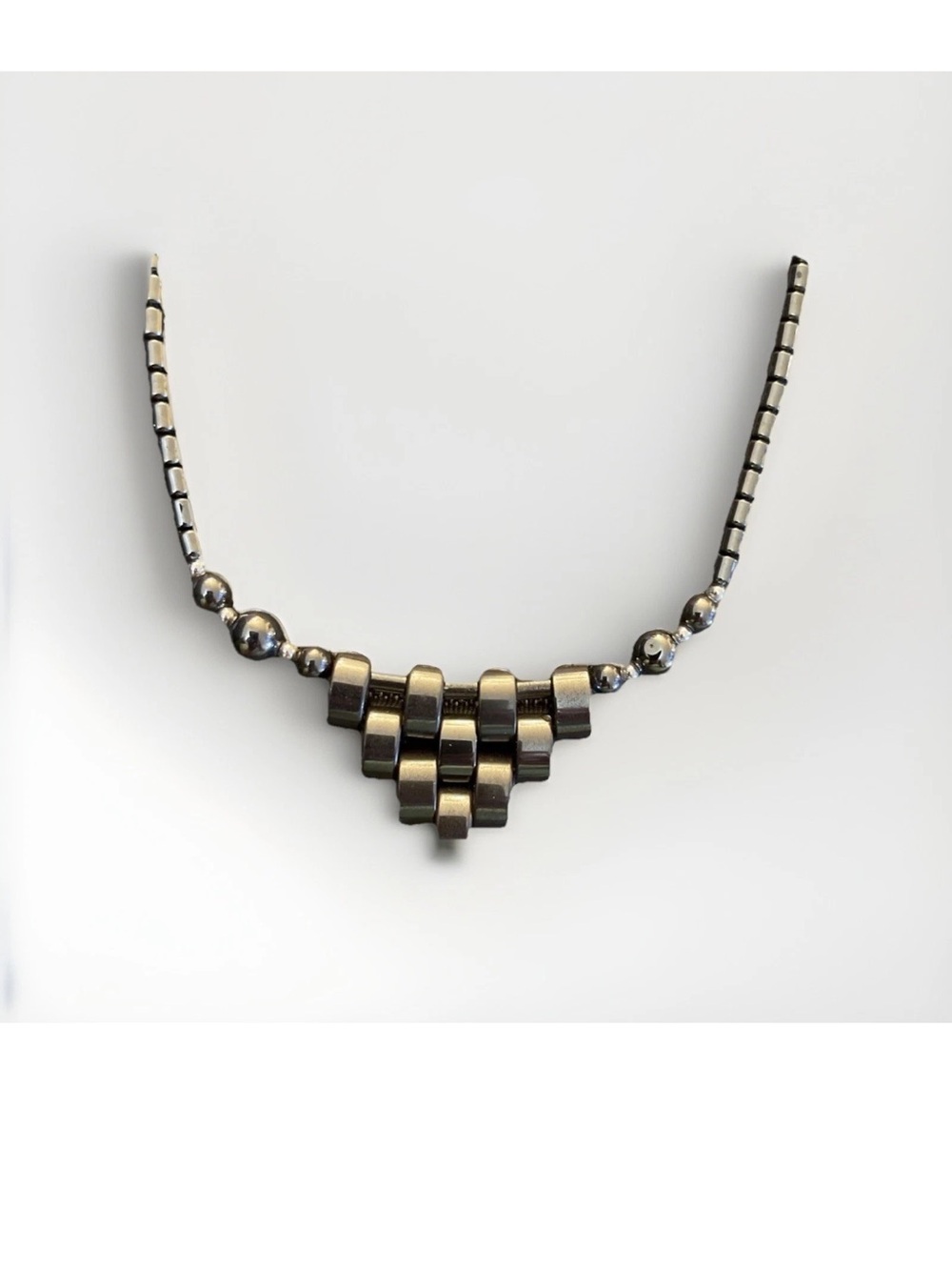 Minimalist Hematite Pyramid Pendant Necklace - Hematite